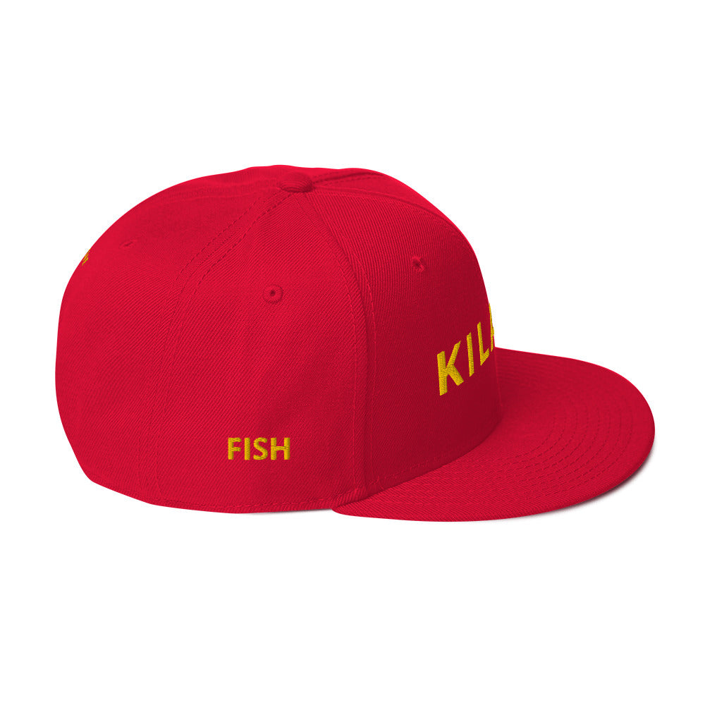 Embroidered KAUAIKINE KILAUEA FISH ON Snapback Hat 12 colors available ON port side FISH starboard side